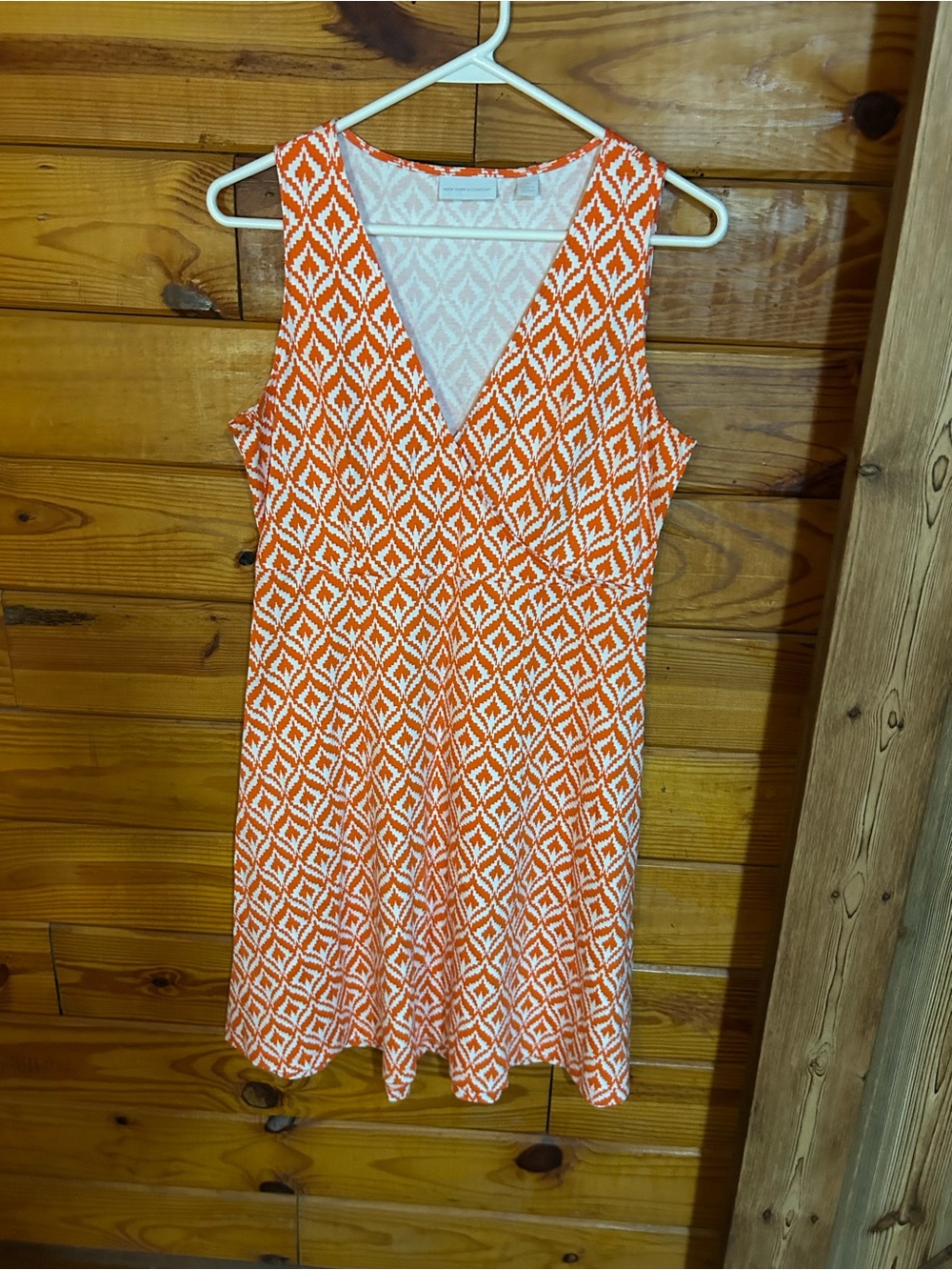 New York & Company Orange and White V-Neck Sleeveless Dress